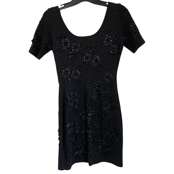 Vivienne Tam VTG 90s Holiday Whimisigoth Black Beaded Knit Bodycon Dress 1 - Picture 2 of 6